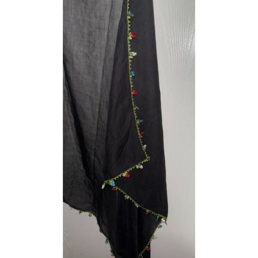 Black Sheer Embroidered Scarf | Romantic Fairy Grunge Whimsigoth Coquette Dainty